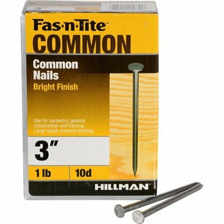 Hillman Common Nail, 3 in L, 10D, Steel, Bright Finish 461359